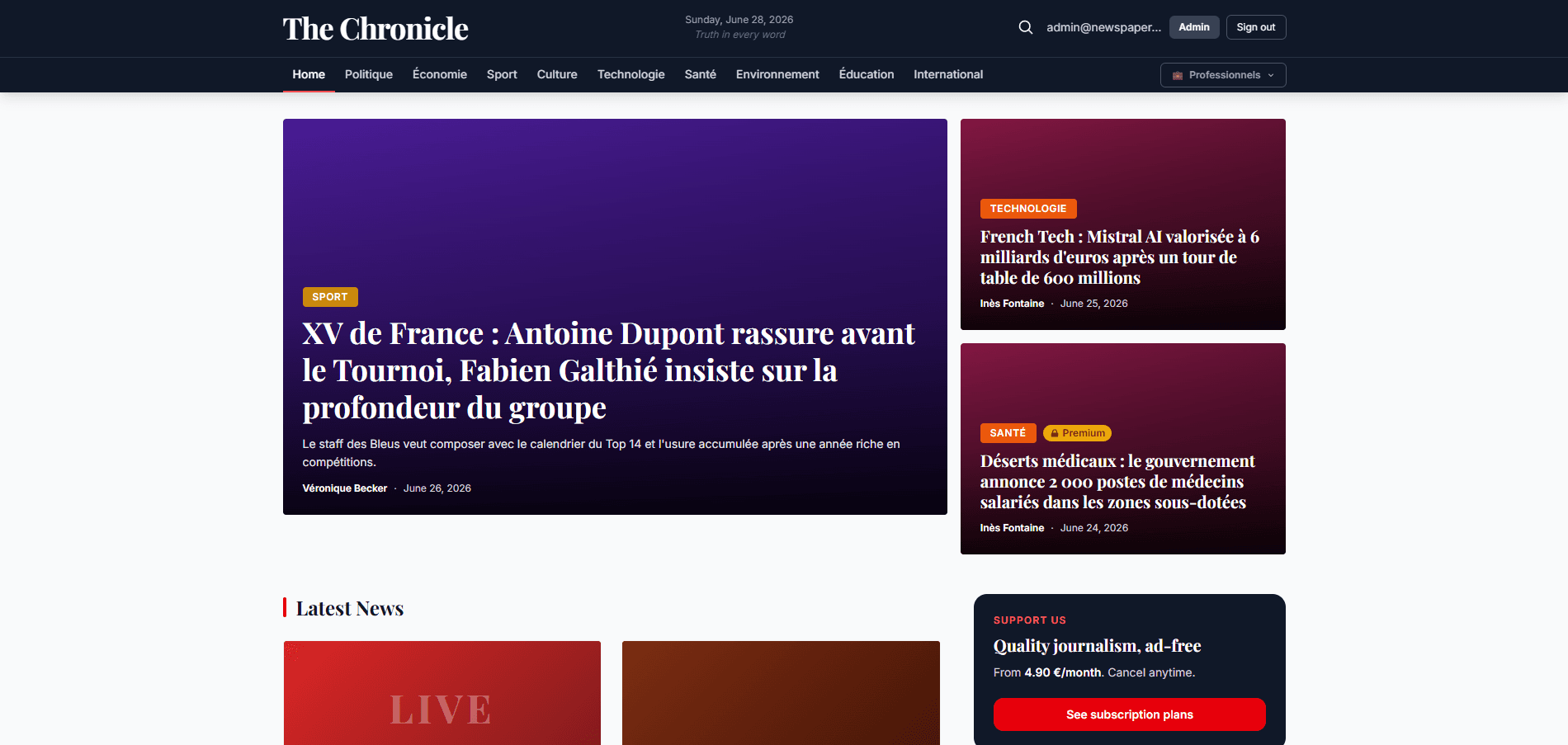 Screenshot of Media Newspaper
